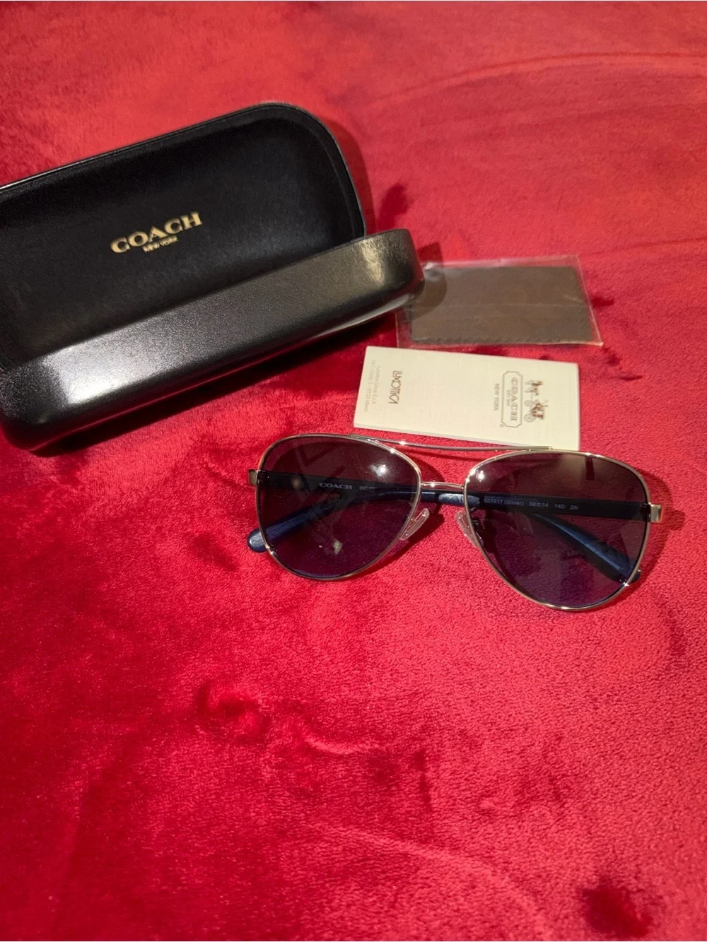 Coach Aviator Sunglasses in Black with Blue Lenses
